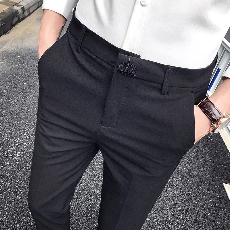 Quần tây nam thêu hoa văn mẫu mới vải co giãn dáng ôm body ống côn nhỏ có size đại big size