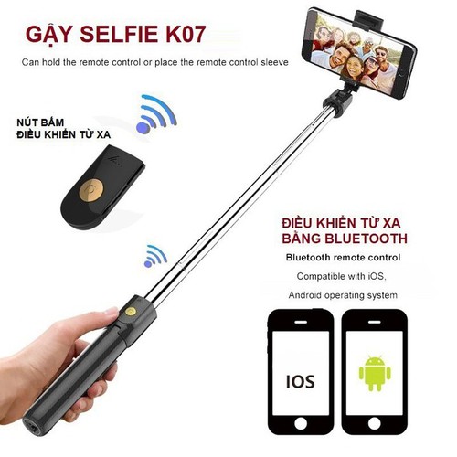 Gậy chụp hình tự sướng K07 kèm nút bluetooth điểu khiển từ xa hàng TiMa.lala - hàng chính hãng