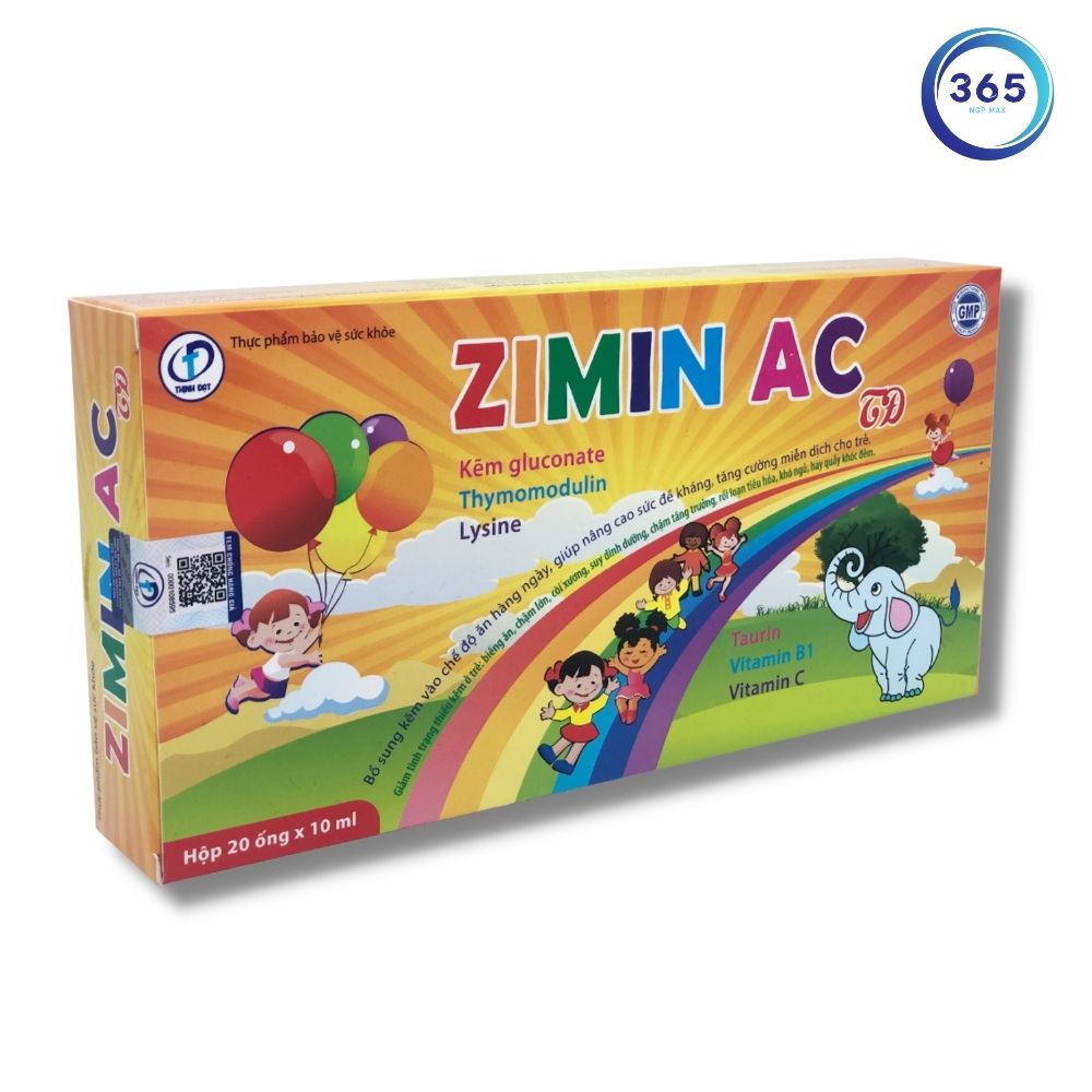 ZIMIN AC - Bổ sung kẽm, giúp nâng cao sức đề kháng, Tăng cường miễn dịch cho trẻ (Hộp 20 ống x 10ml)