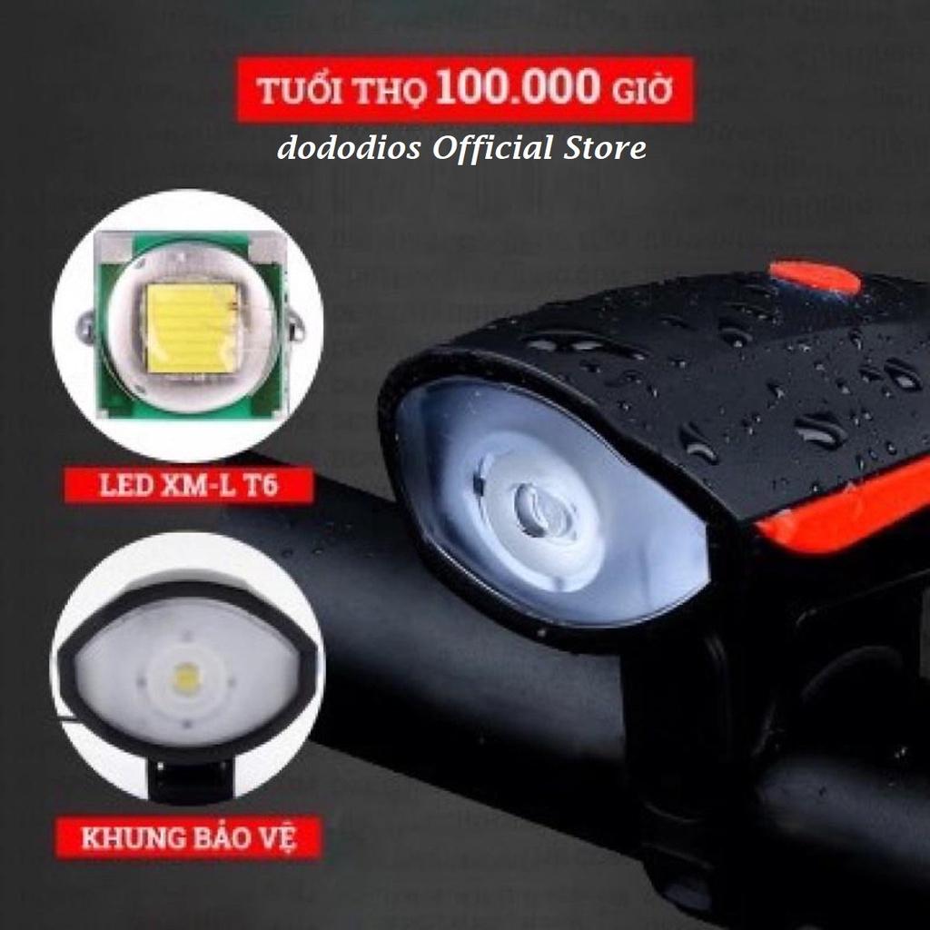 Đèn xe đạp thể thao dododios siêu sáng có còi pin sạc usb led T6 chống nước - MàuĐỏ