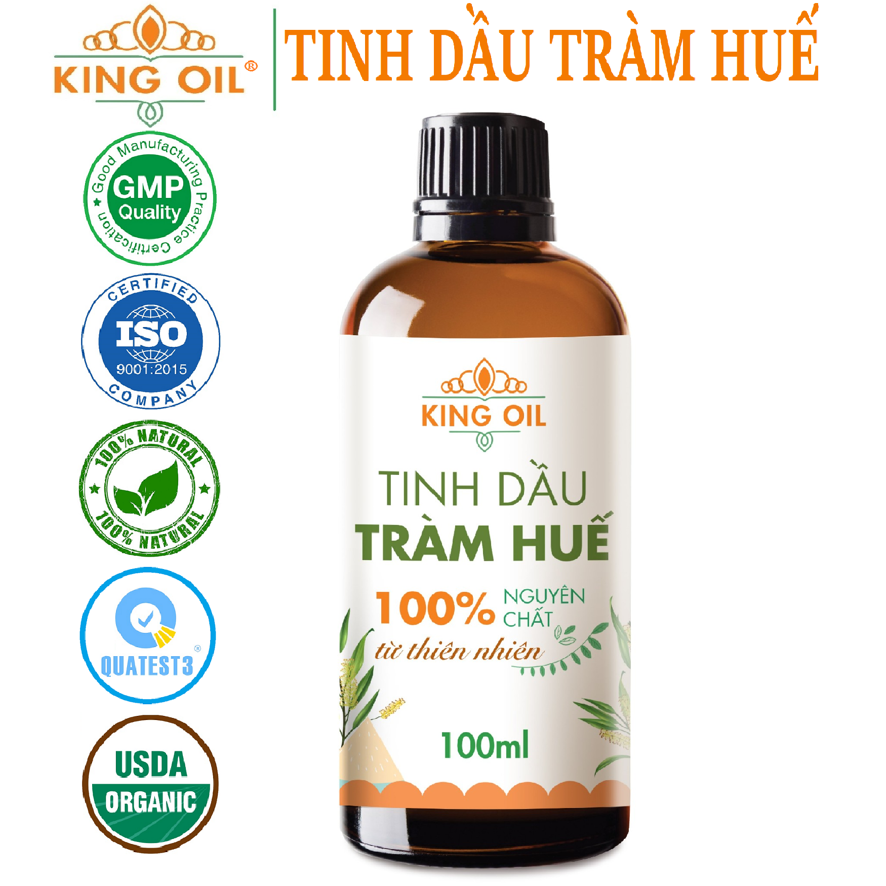 Tinh dầu Tràm Huế (Tràm Gió) nguyên chất từ thiên nhiên, Xuất khẩu thị trường Mỹ, An Toàn Cho Bé, Xông Phòng, Khử Mùi, Kháng Khuẩn, Đuổi Muỗi, Giải Cảm - KingOil