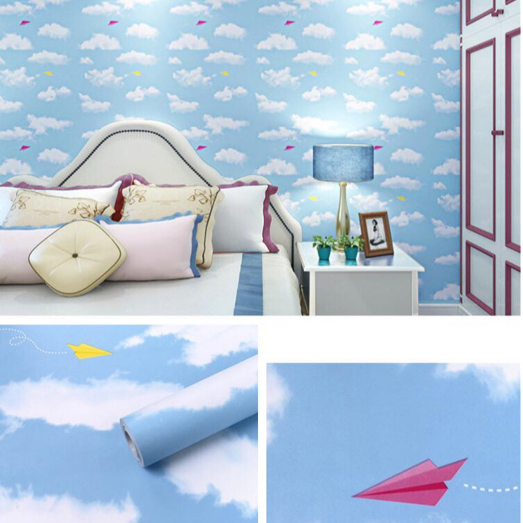 Cuộn 5m Decal Giấy Dán Tường Bầu trời xanh mây trắng