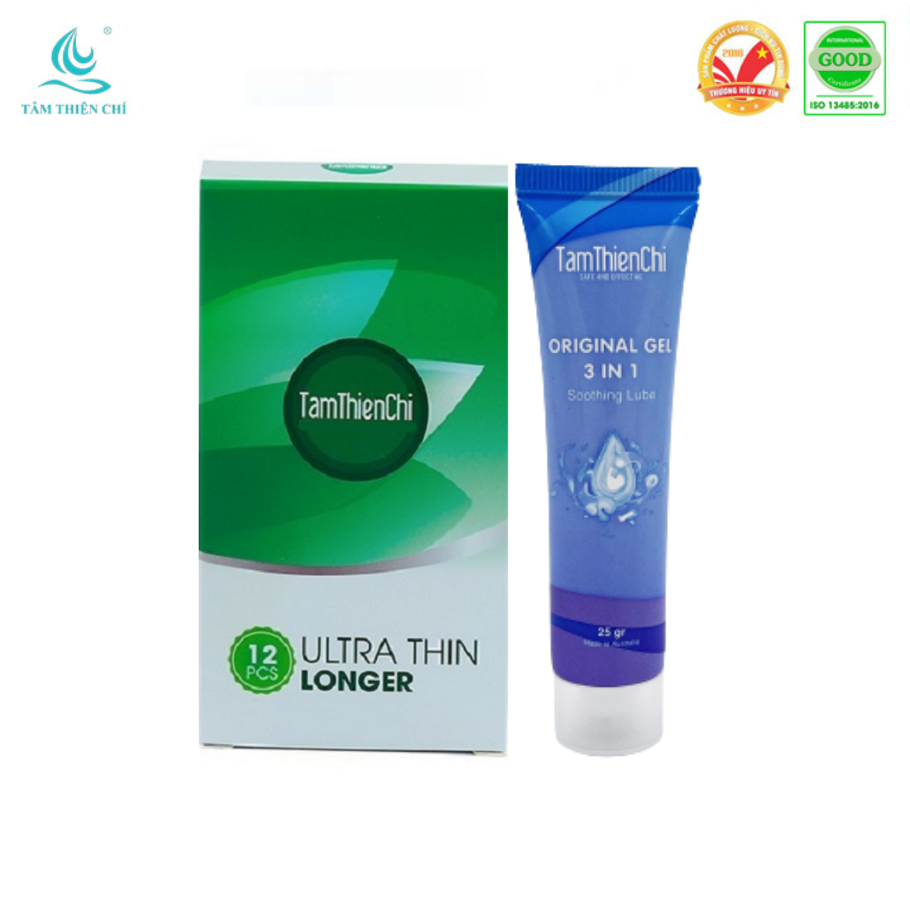 Gel bôi trơn Tâm Thiện Chí 25g và Bao cao su TTC Ultra thin Longer hộp 12 cái