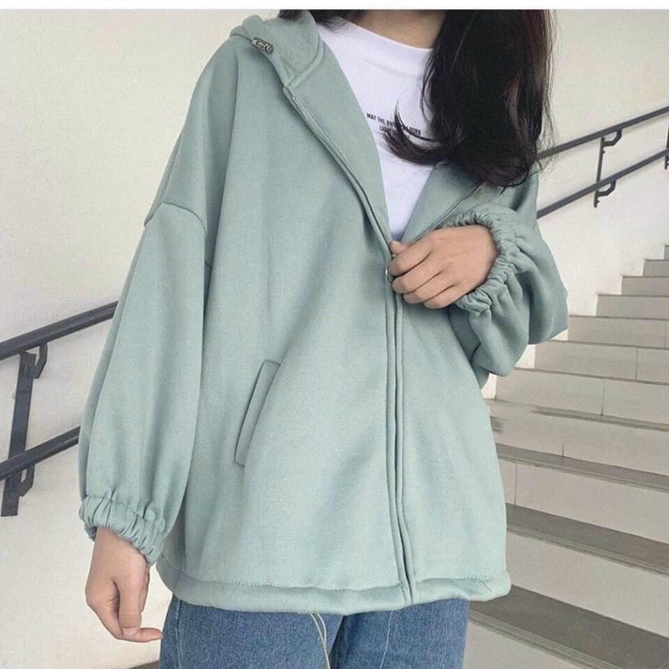 Áo khoác nỉ ngoại hoodie BASIC form rộng khóa kéo tròn áo nỉ nam nữ ULLANG