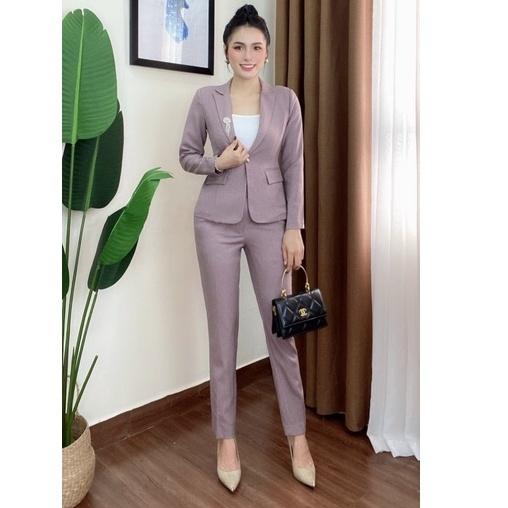 Bộ Vest CÔng Sở Nữ Màu Tím Tay Dài Sang Trọng