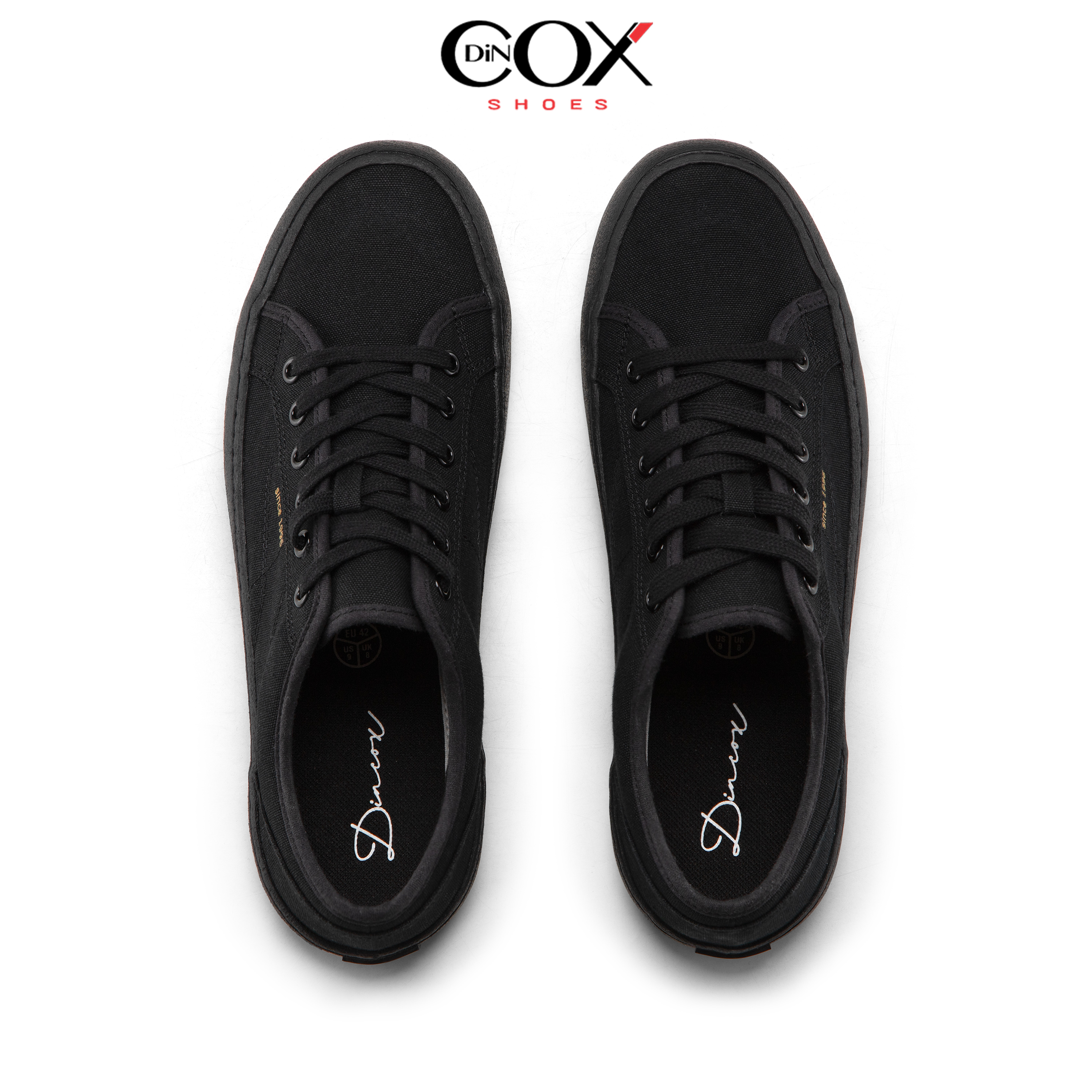 Giày Sneaker Vải Canvas Nam Nữ E18 Black Dincox