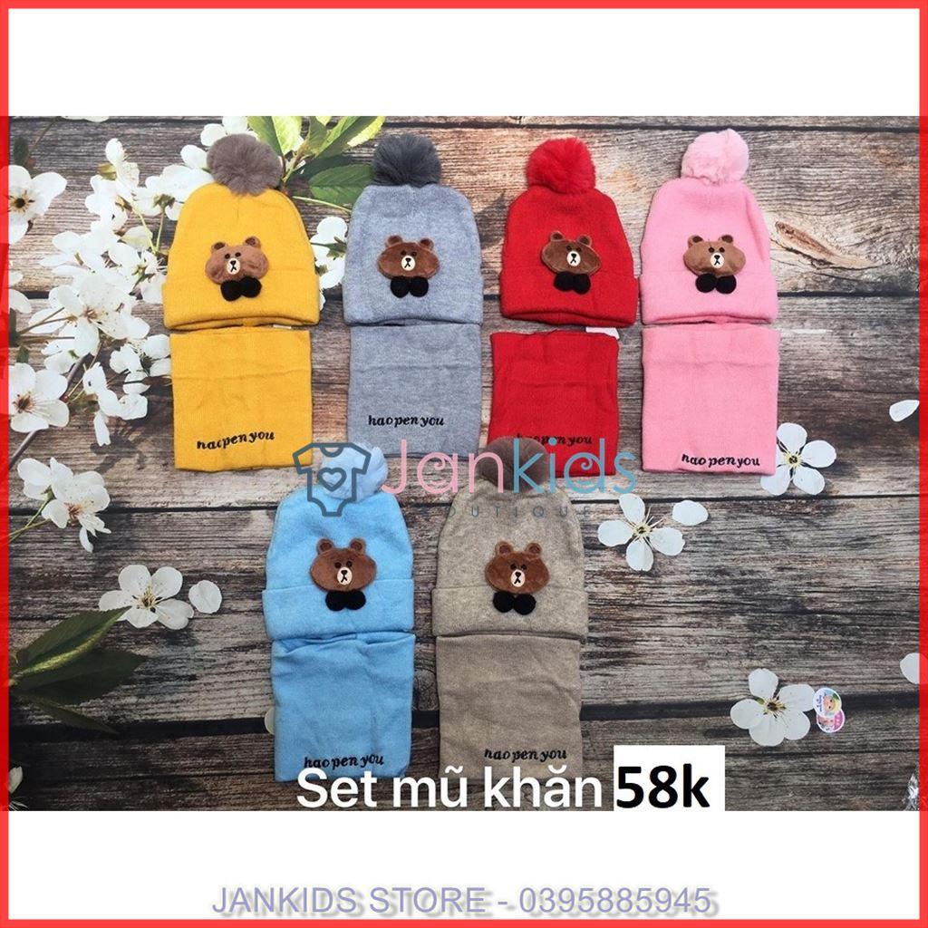 Set mũ kèm khăn len hình gấu đáng yêu cho bé