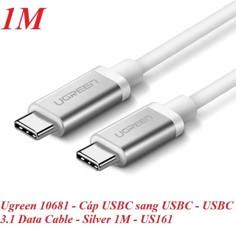 Ugreen UG10681US161TK 1M màu bạc Dây USB Type-C truyền dữ liệu và sạc mạ Nikel đầu nhôm - HÀNG CHÍNH HÃNG