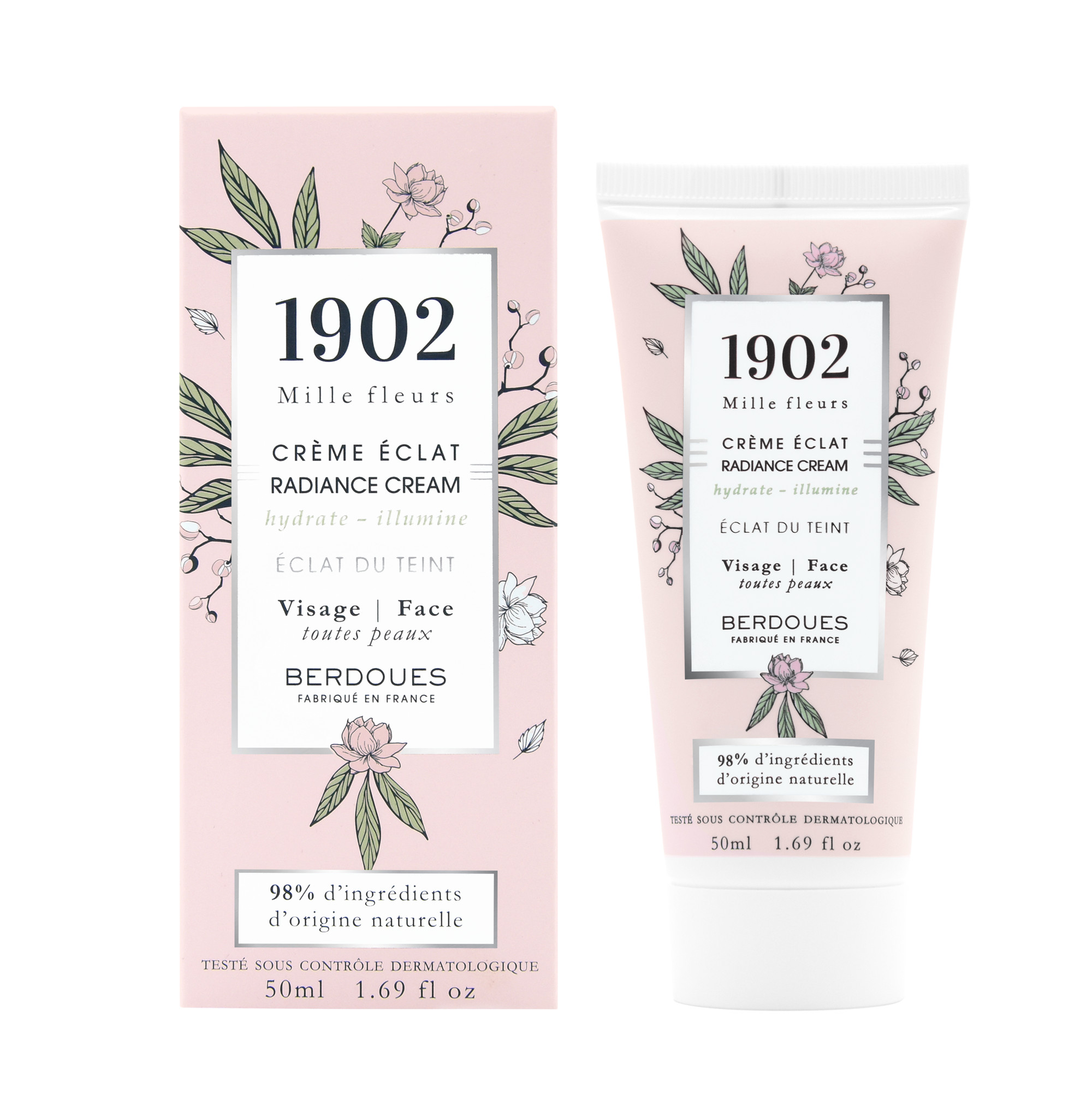 Kem dưỡng trắng dáng da ngày đêm hương nước hoa Berdoues 1902 Mille Fleurs Radiance Cream 50ml + Tặng Kèm 1 Sữa Tắm Berdoues 1902 Shower 50ml