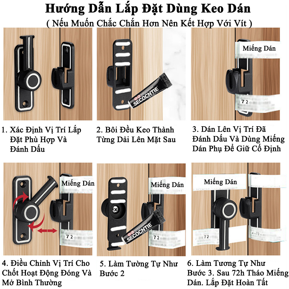 Chốt Khóa Cửa Trượt KUNBE Hợp Kim Dày Dặn Bền Bỉ Lắp Được Cả Cửa Lùa, Xoay, Góc 90 Độ Và 180 Độ