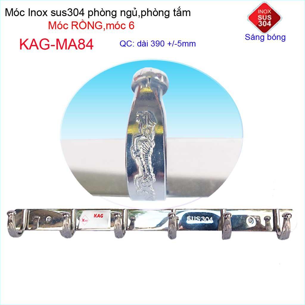 Móc rồng treo quần áo inox 304 cao cấp dày, móc 6 móc treo đồ nhà tắm KAG-MA84