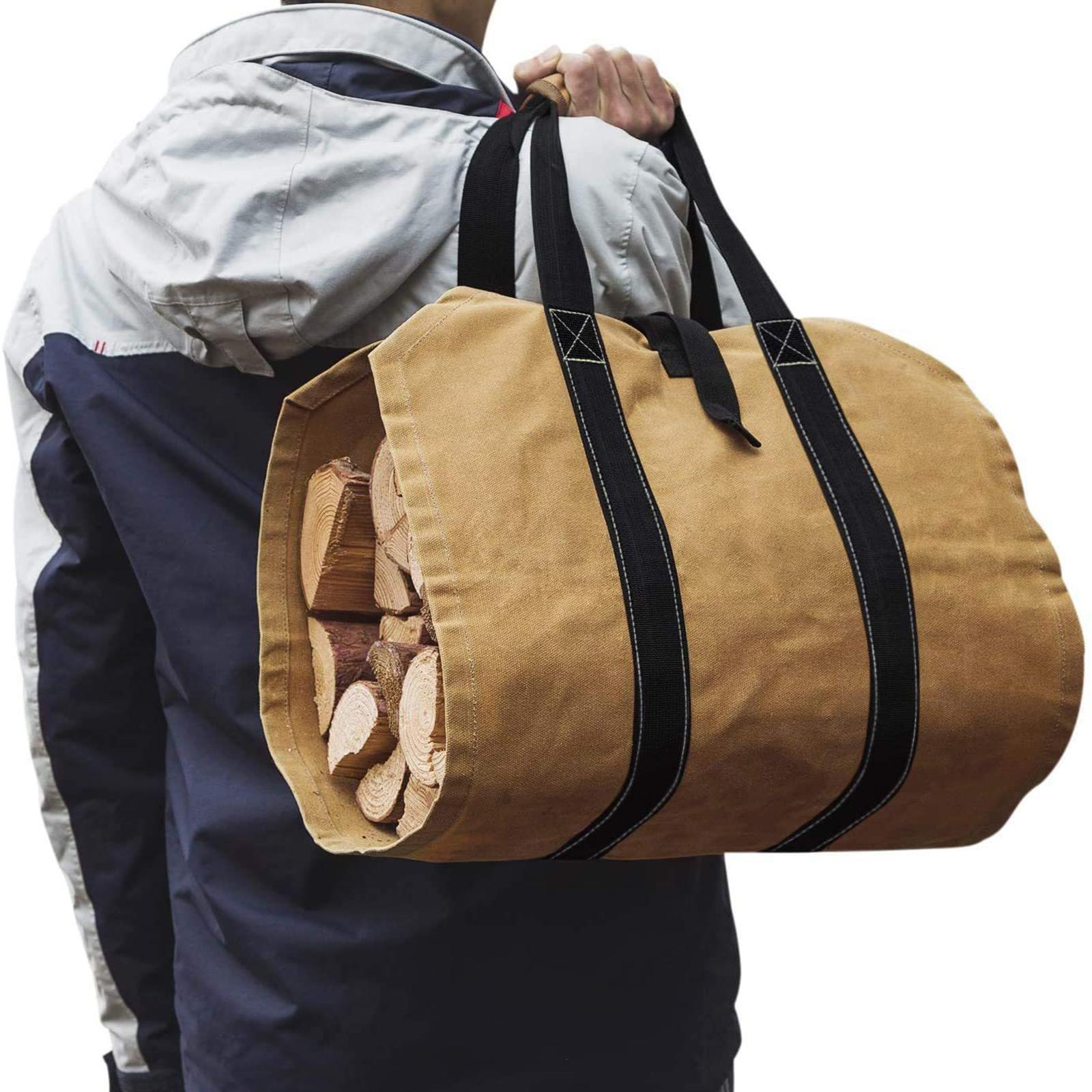 Durable Firewood Carrier Log Tote with Handles Wood Holder Woodpile Rack Carrier Firewood for Outdoor Indoor BBQ Barbecue