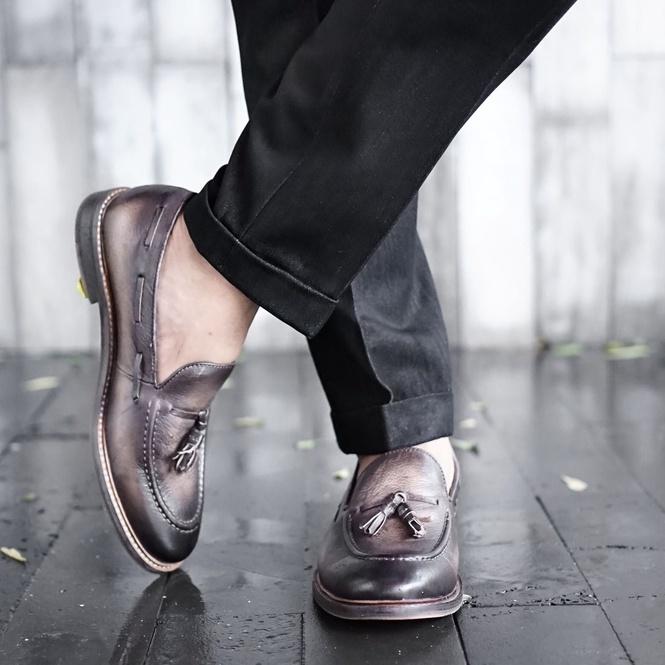Giày tây công sở nam màu nâu LOAFER TASSEL, giày lười da thật văn phòng TONKIN