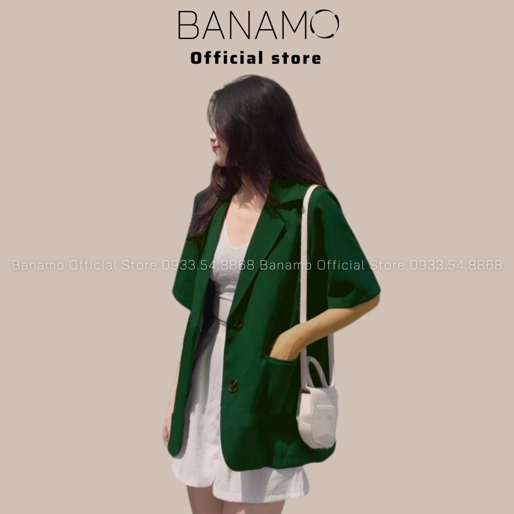 Áo Blazer nữ tay ngắn cổ vest dáng rộng có đệm vai siêu đẹp thời trang Banamo Fashion Áo Blazer cổ vest 3935
