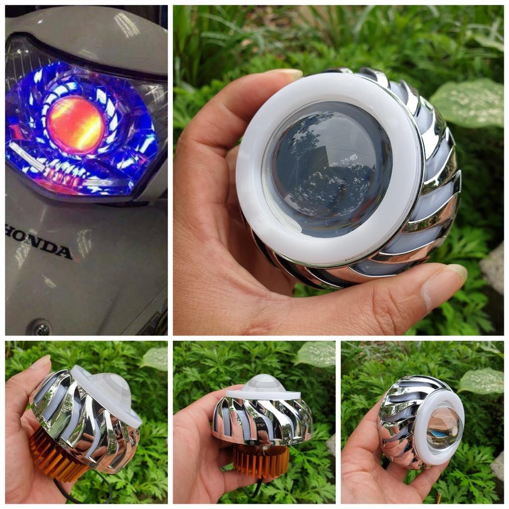 Đèn pha led siêu sáng xe máy bi cầu hiệu ứng lốc xoáy cực đẹp độ lắp các loại xe