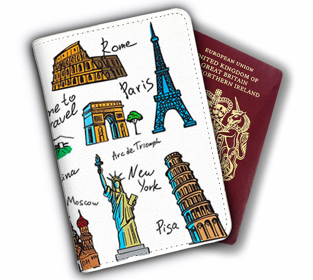 Ví Đựng Passport Du Lịch KỲ QUAN THẾ GIỚI - Bao Da Hộ Chiếu Và Phụ Kiện CUTE - Passport Cover Holder WORLD WONDER - Thiết Kế Độc Đáo - Nghệ Thuật - LT025