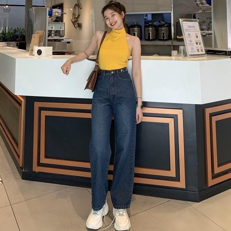 Quần Jean Ống Rộng SIMPLE JEAN Lưng Cao Unisex (Gài nút 2 bên lưng K001)