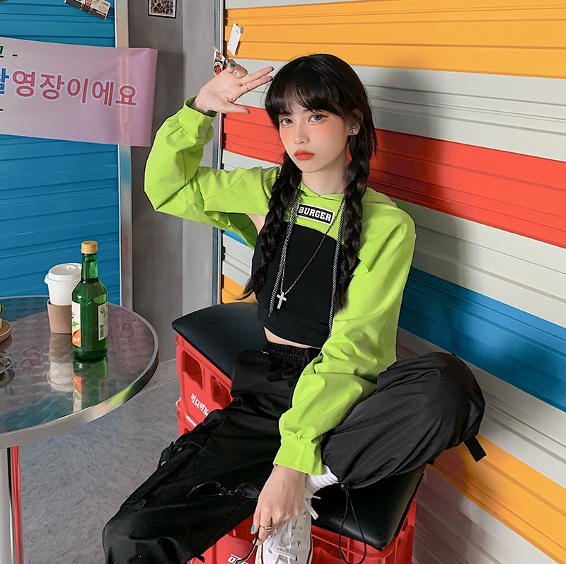 ÁO CROPTOP HOODIE ULZZANG IN CHỮ BURGER NHIỀU MÀU SẮC