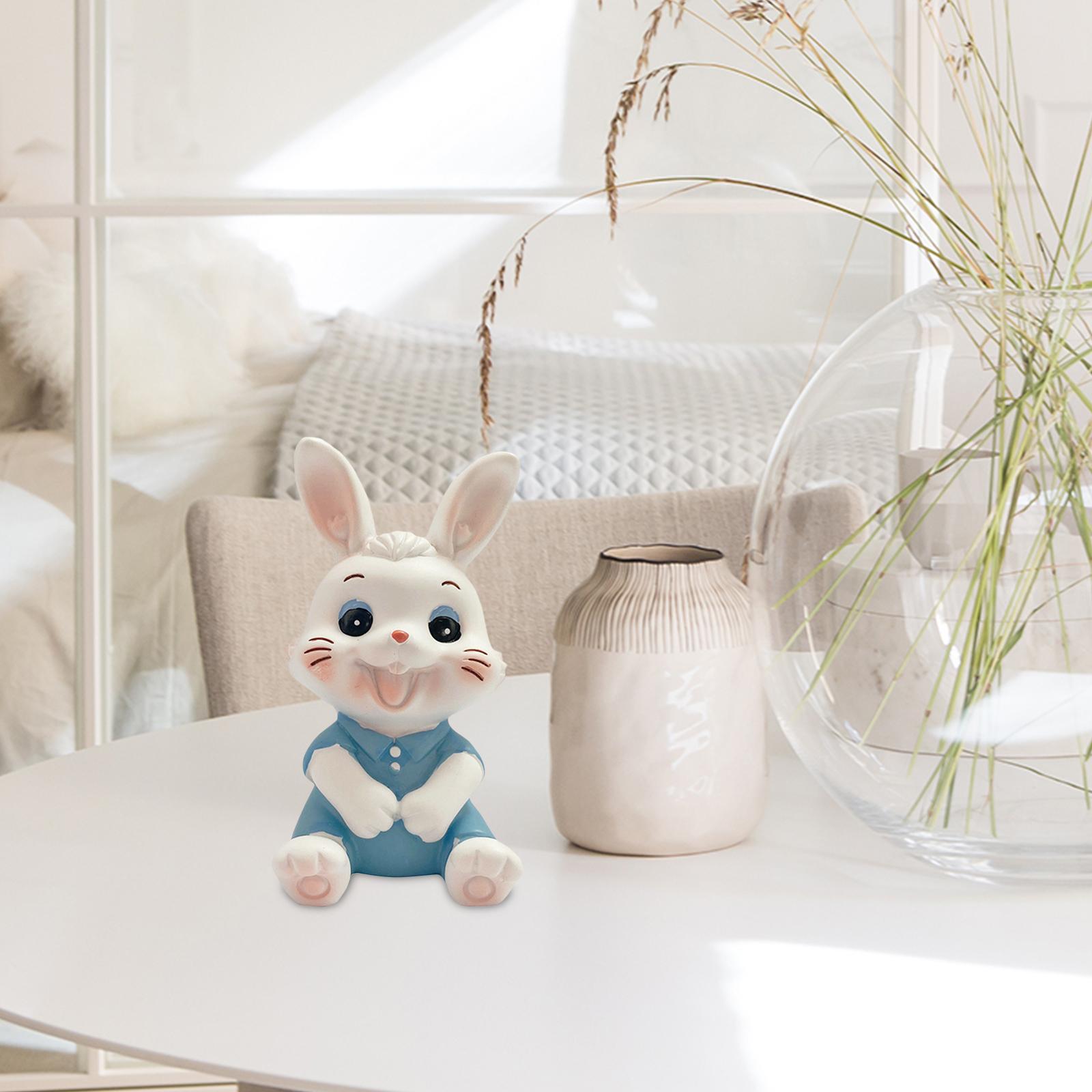 Cute Rabbit Statue Animal Figures Art Sculpture for Office Shelf Decoration