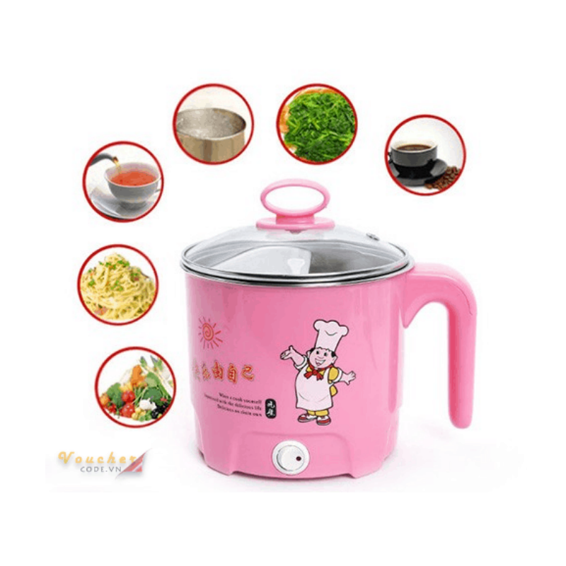 Ca Nấu Mì, Lẩu mini Đa Năng Có Tay Cầm 1,8L - Nồi Lẩu Điện Mini Kèm Giá Hấp