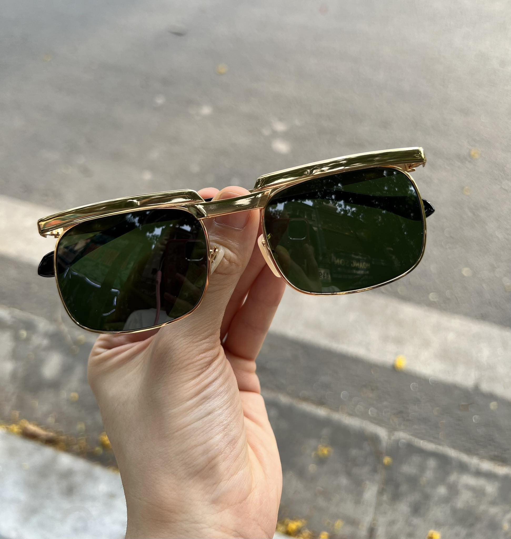 Kính râm Nam Mắt Kính Thủy Tinh Váng Dầu Gọng Titaium Mạ Vàng 14K/25