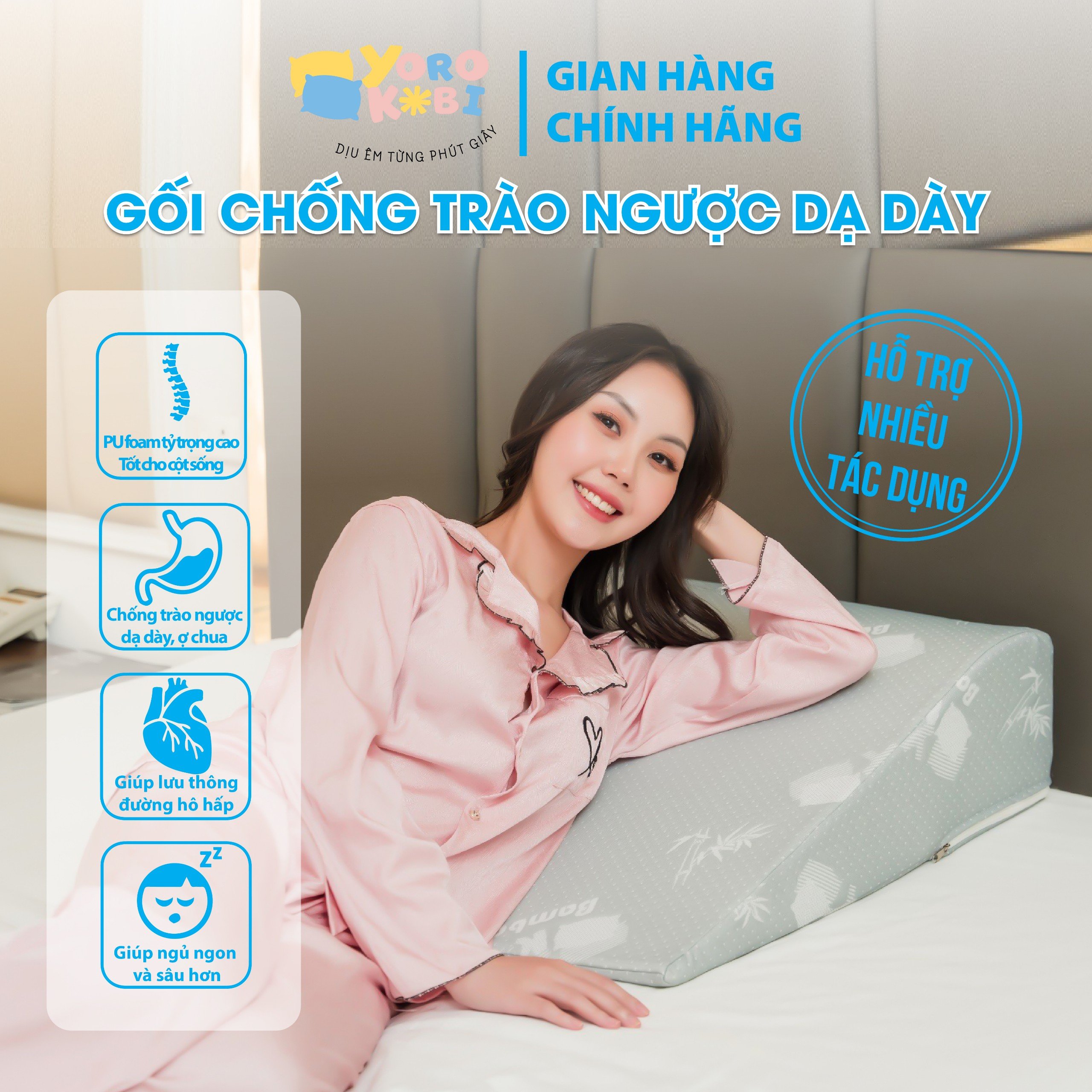 GỐI CHỐNG TRÀO NGƯỢC DẠ DÀY YOROKOBI KT 70X60X18CM BO TRÒN CẢI TIẾN CHỐNG TRƯỢT, GIẢM HIỆN TƯỢNG TẮC NGHẼN NGƯNG THỞ KHI NGỦ. MÃ SẢN PHẨM TT0001