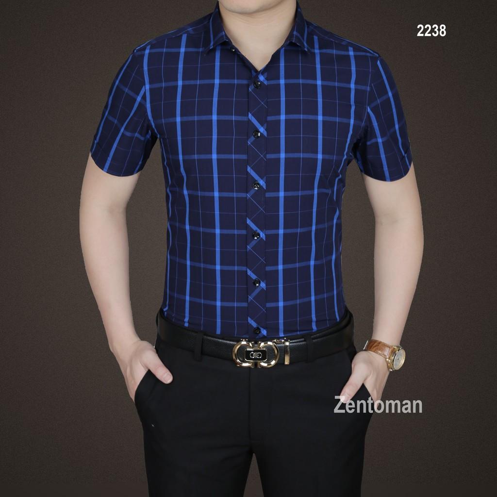 ZENTOMAN - Áo sơ mi nam tay ngắn, trung niên kẻ công sở cao cấp thiết kế độc quyền