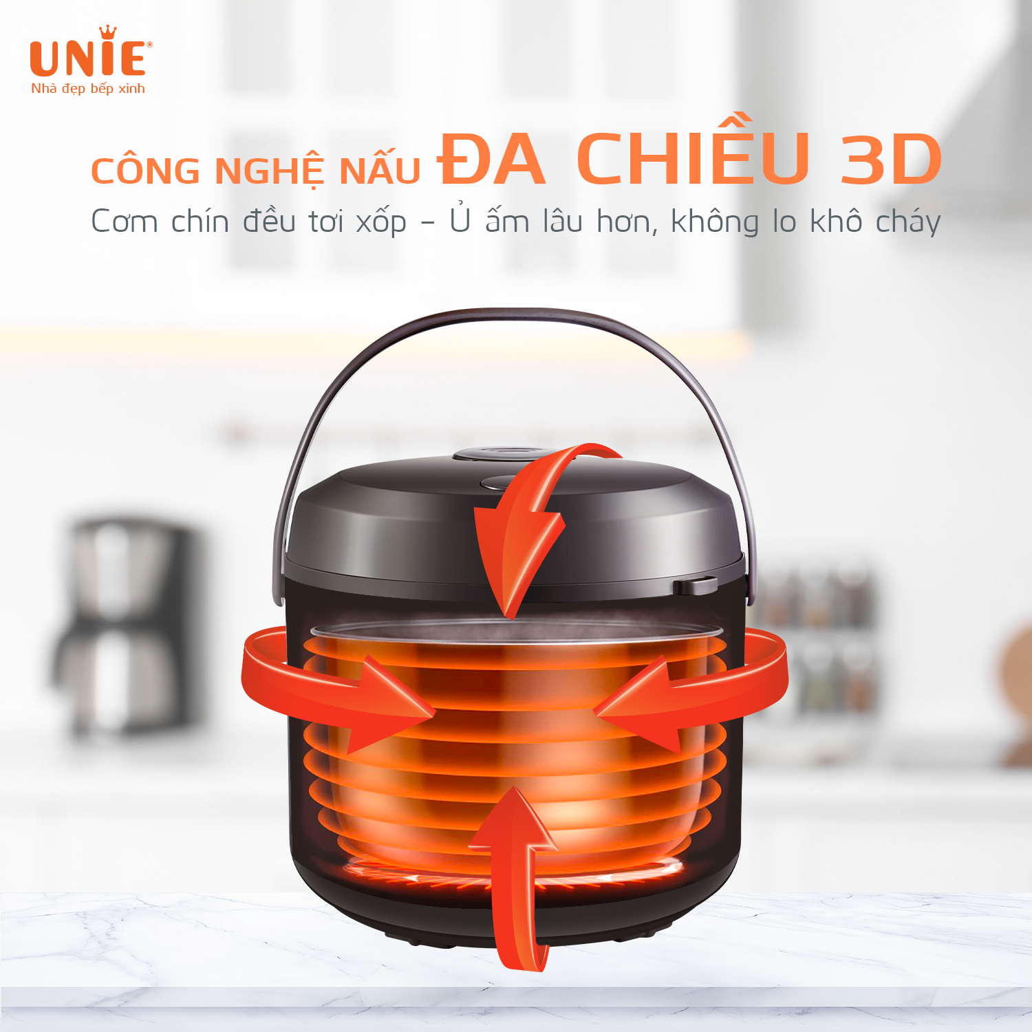 Nồi Cơm Điện UNIE UE-626 Công Nghệ Đức Đế Nồi 60 Độ Giúp Nấu Cơm Nhanh Và Ngon Hơn Công Suất 700W Dung Tích 1.8L Đủ Cho 6 Người - Hàng Chính Hãng