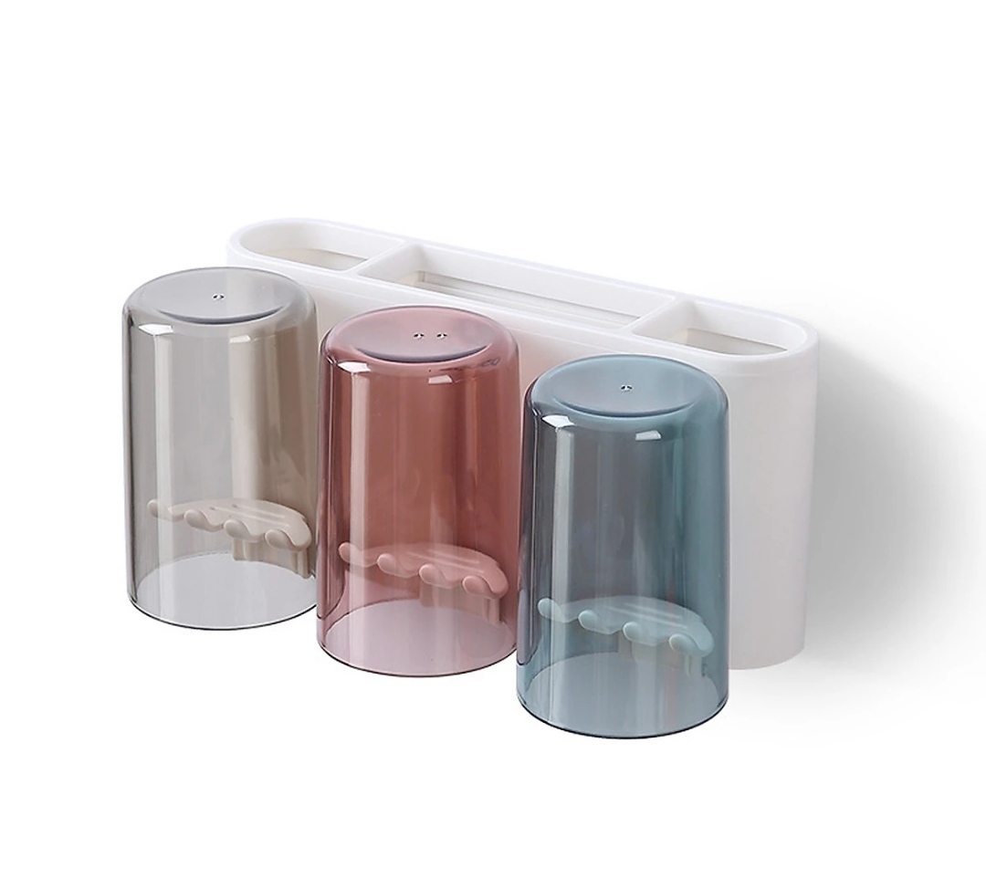 Bộ dụng cụ nhả kem đánh răng tự động 03 cốc và giá treo bàn chải đa năng PHT SUS-ECOCO-E1922-chất liệu ABS cao cấp
