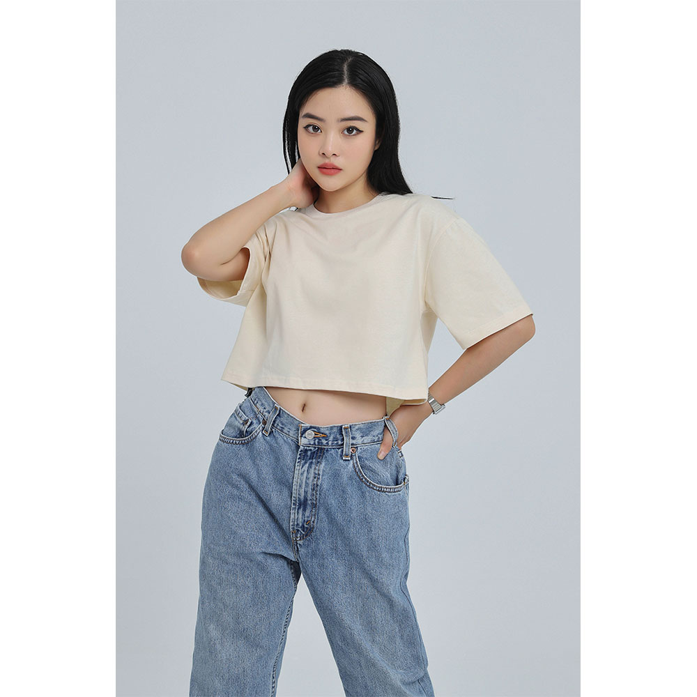 Áo croptop nữ trơn tay ngắn cổ tròn vải thun cotton kiểu hàn quốc CRT01 Miucho in hoạ tiết