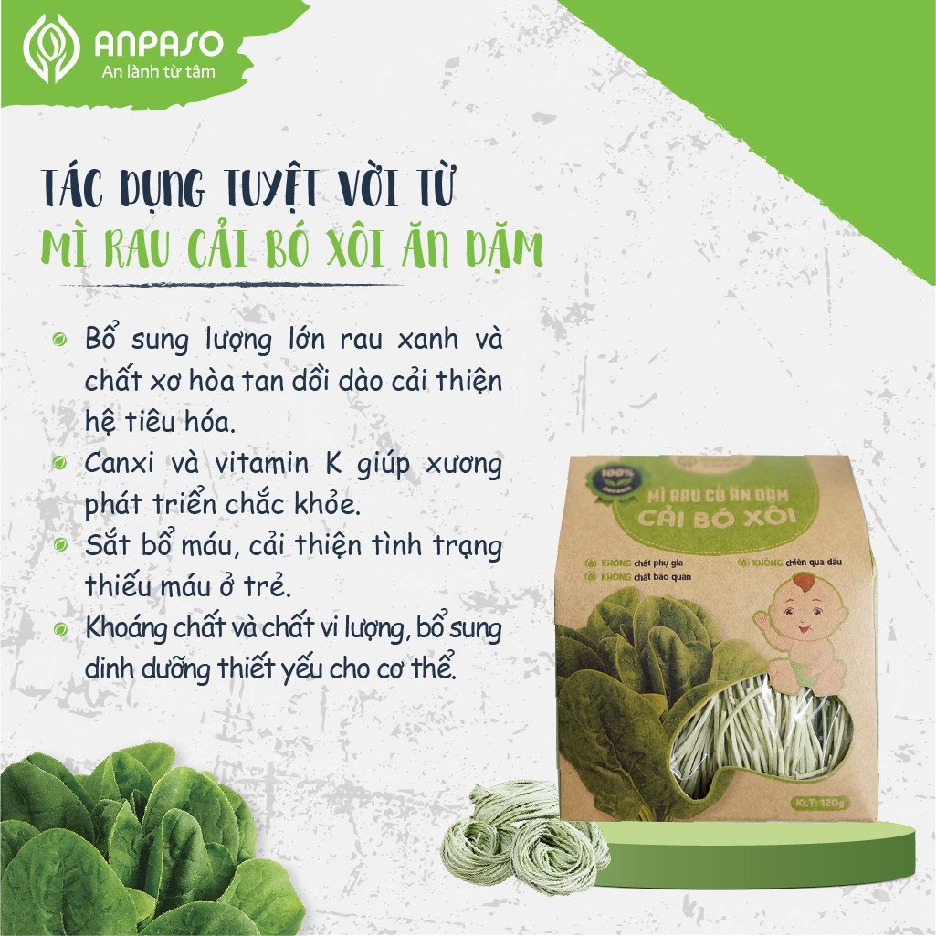 Mì Rau Củ Ăn Dặm Cải Bó Xôi Organic Anpaso 120g