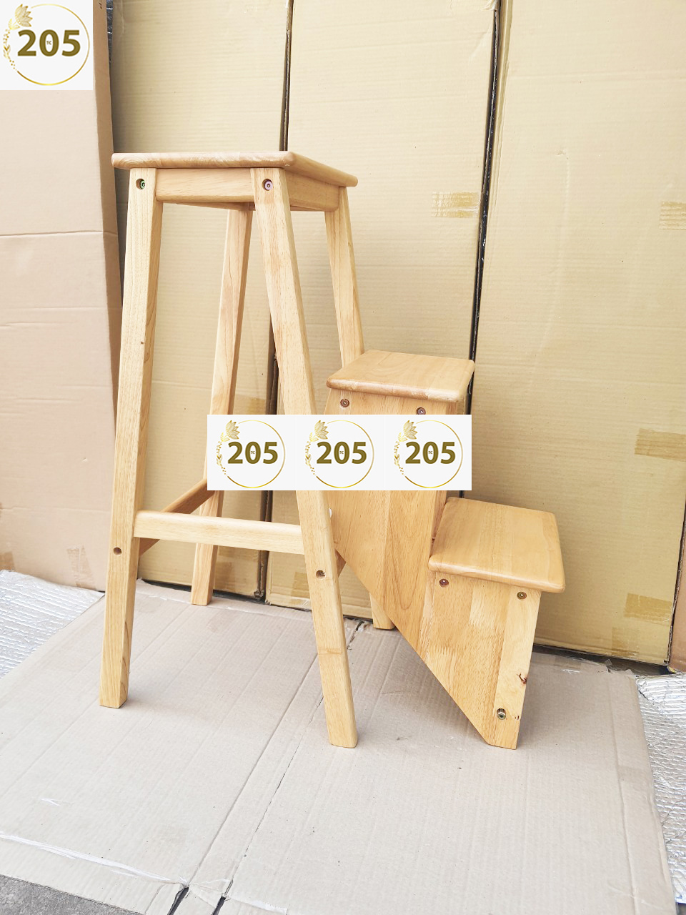 GHẾ THANG GỖ CAO SU 3 BẬC - 205 TC Folding Stair Chair