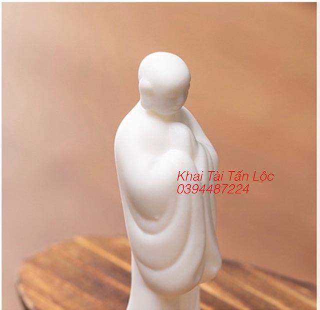 Tượng Quan Âm cầm ngọc như ý và kệ gỗ đèn led 10 món