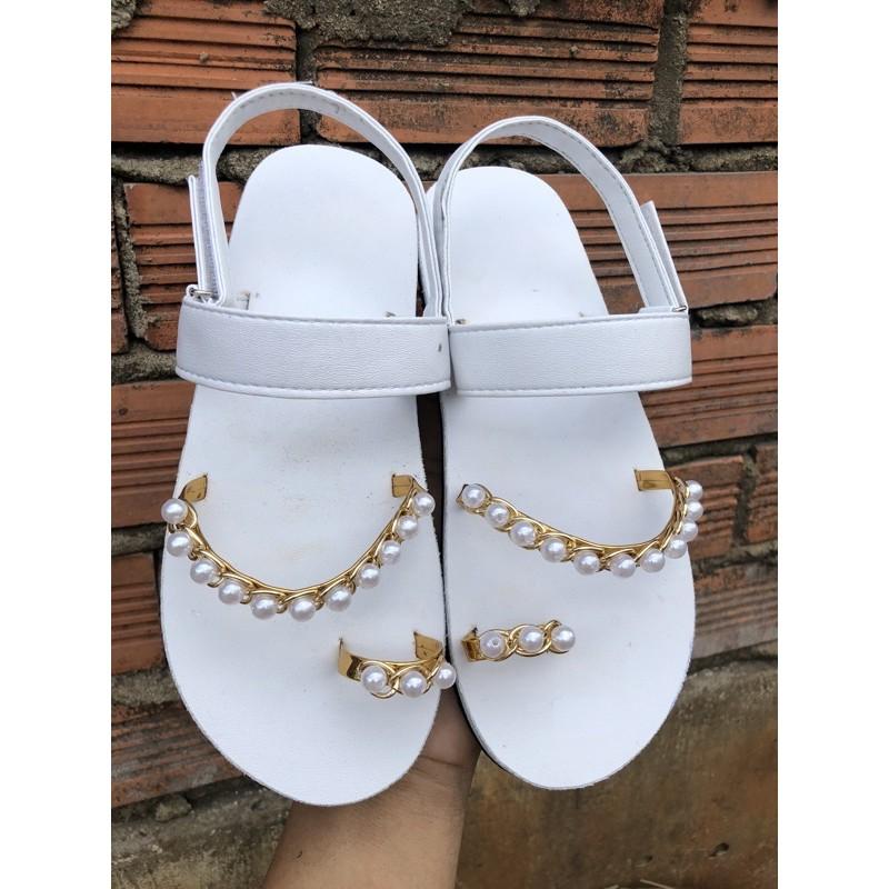 Sandal đồng nai dép quai hậu nữ đế trắng quai trắng ( có phối châu trắng ) size 35 đến 40