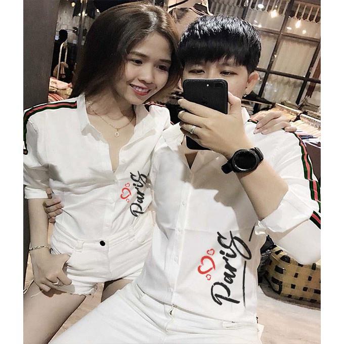 Áo Sơ Mi Cặp Đôi In Chữ Cao Cấp | Áo Đôi Nam Nữ Đẹp