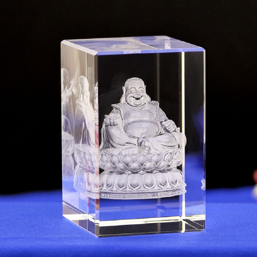 Tượng Phật Di Lặc 8 CM pha lê khắc 3D sang trọng không kèm đế đèn tự bạn thiết kế