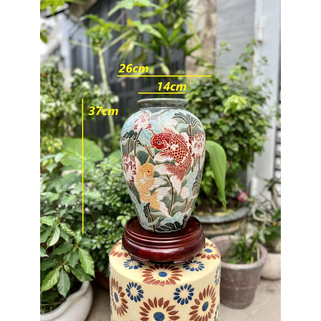 Bình Bách Hoa Và Cá Chép Gốm Sứ Nam Bộ 37cm Decor Trang Trí Cấm Hoa