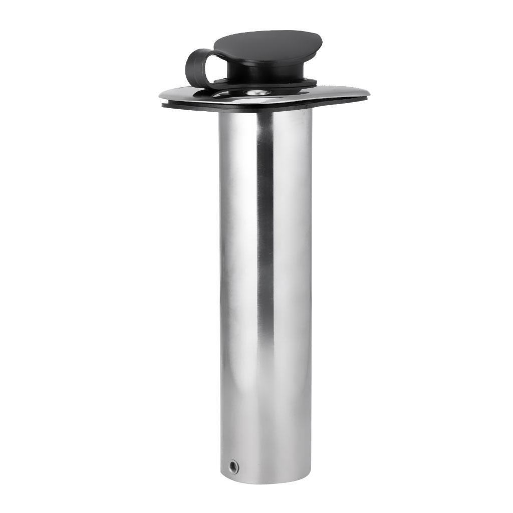 Flush Mount Fishing Boat Rod Holder Bracket with Cap Cover, Kayak Box Fishing Tackle Accessory Tool, Set of 2, Silver