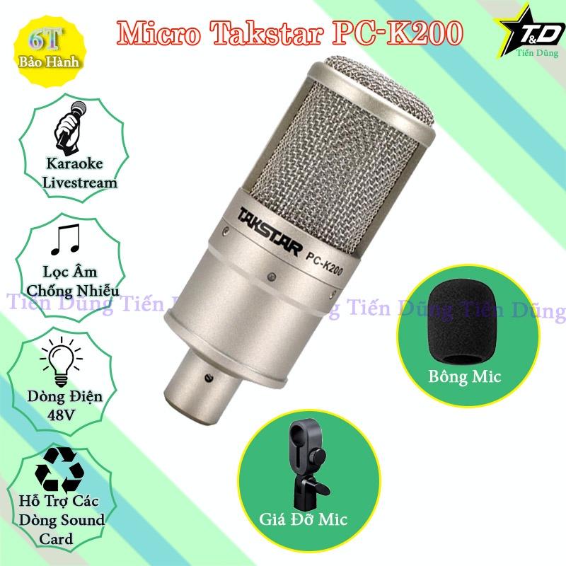 Bộ Mic thu âm Takstar PC K200 sound card k600 có autu tune và bluetooth nguồn 48v 2 dây livestream MA2 chân kẹp màng lọc