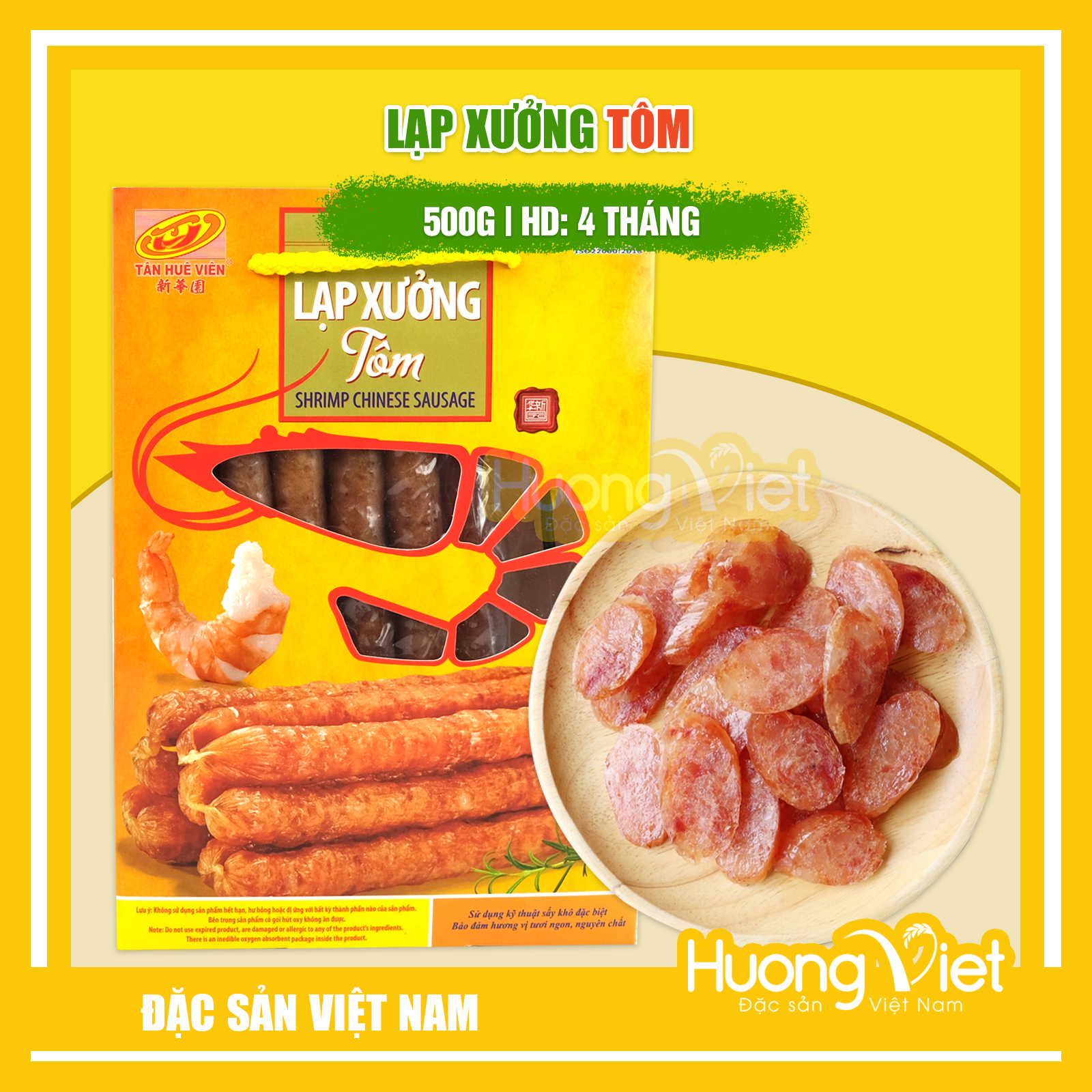 Đặc Sản Sóc Trăng - Lạp Xưởng Tôm Tân Huê Viên Cao Cấp 500G, Lạp Xưởng Tôm Sóc Trăng, Lạp Xưởng Miền Tây Làm Quà Tặng, Lạp Xưởng Ít Ngọt