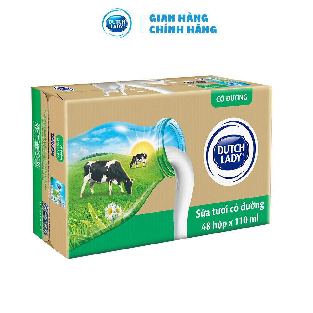 Hình ảnh Thùng 48 Hộp Sữa Tươi Tiệt Trùng Dutch Lady Cô Gái Hà Lan Có Đường (48 x 110ml)