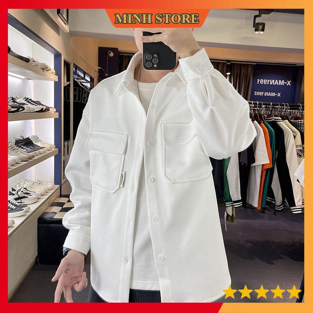 Áo sơ mi nam nữ chất cotton nhung tăm, Áo sơ mi unisex form rộng dài tay khoác ngoài SM03 - MS66