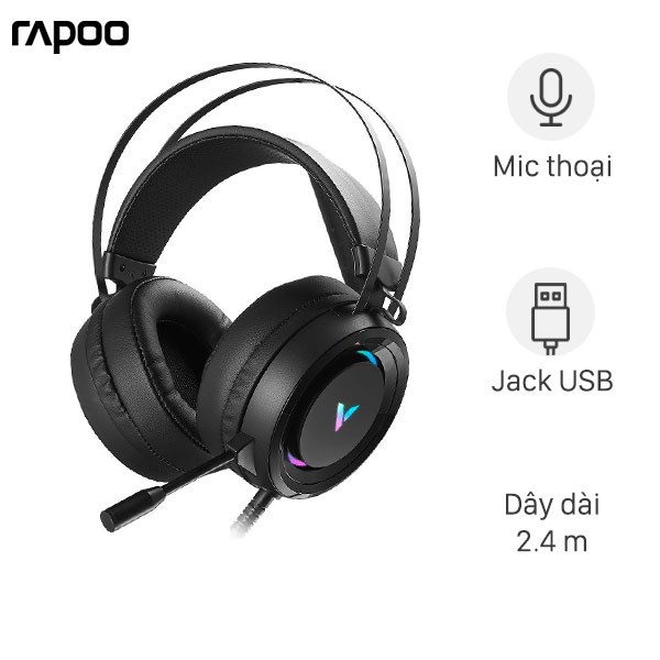 Tai Nghe Gaming Chụp Tai RAPOO VH500C Âm Thanh 7.1, Đèn LED, Micro Khử Ồn ENC - Hàng Chính Hãng