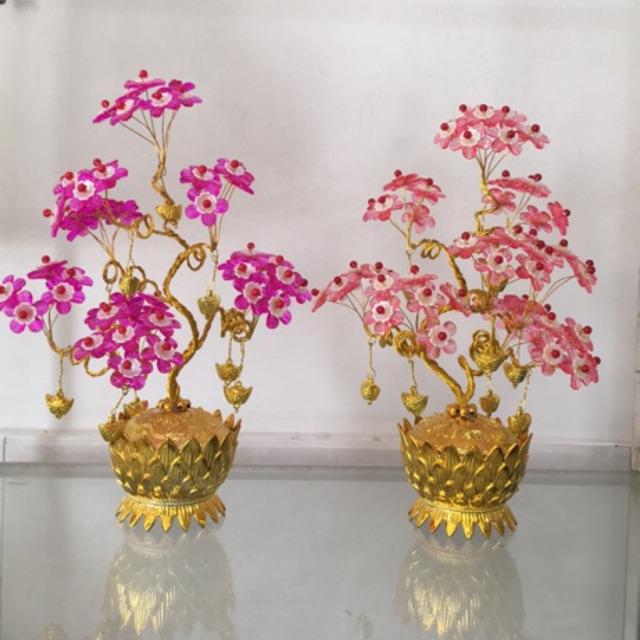 Chậu sen với hoa pha lê cao 30cm
