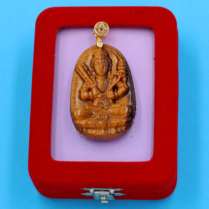 Hình ảnh Mặt dây chuyền Phật Hư Không Tạng bồ tát - đá mắt hổ 5cm - kèm hộp nhung - tuổi Sửu, Dần