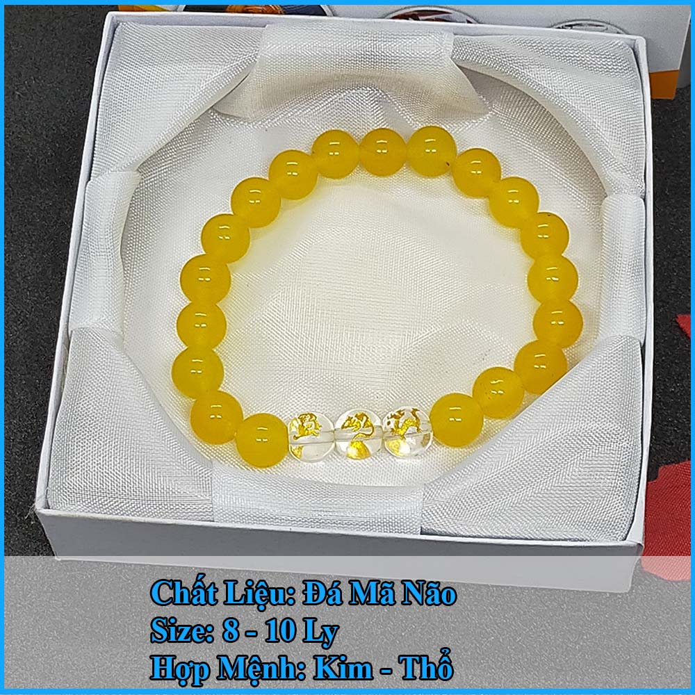 Vòng tay mã não vàng tam hợp thân tý thìn - size 8 10ly cho nữ mệnh kim - có khai quang điểm nhãn may mắn tài lộc - bảo hành 12 tháng - PHONG THỦY ANH VŨ