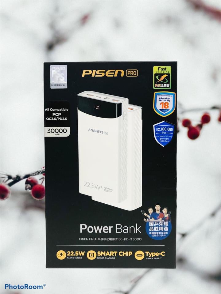 Sạc dự phòng điện thoại  PISEN PRO LED POWER STATION 30000MAH, 22.5W - For All ( Sạc nhanh ) màu ngẫu nhiên _ hàng chính hãng