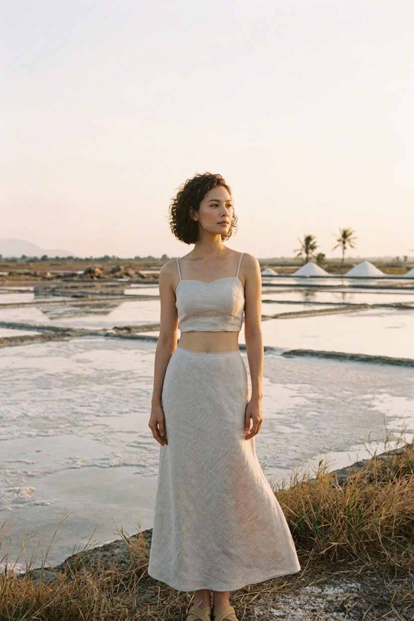 Áo Croptop Hai Dây Linen Vải Lanh Xám Muối Tiêu TOP208 Thời trang Hity