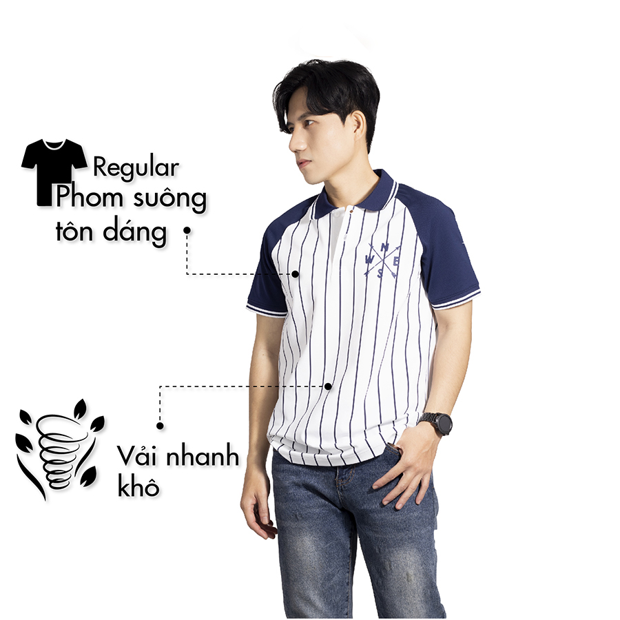 Áo Polo LETTE OVERCO Màu Xanh Đen In Họa Tiết Phối Tay Chất Vải Mềm Mịn, Năng Động, Thời Trang