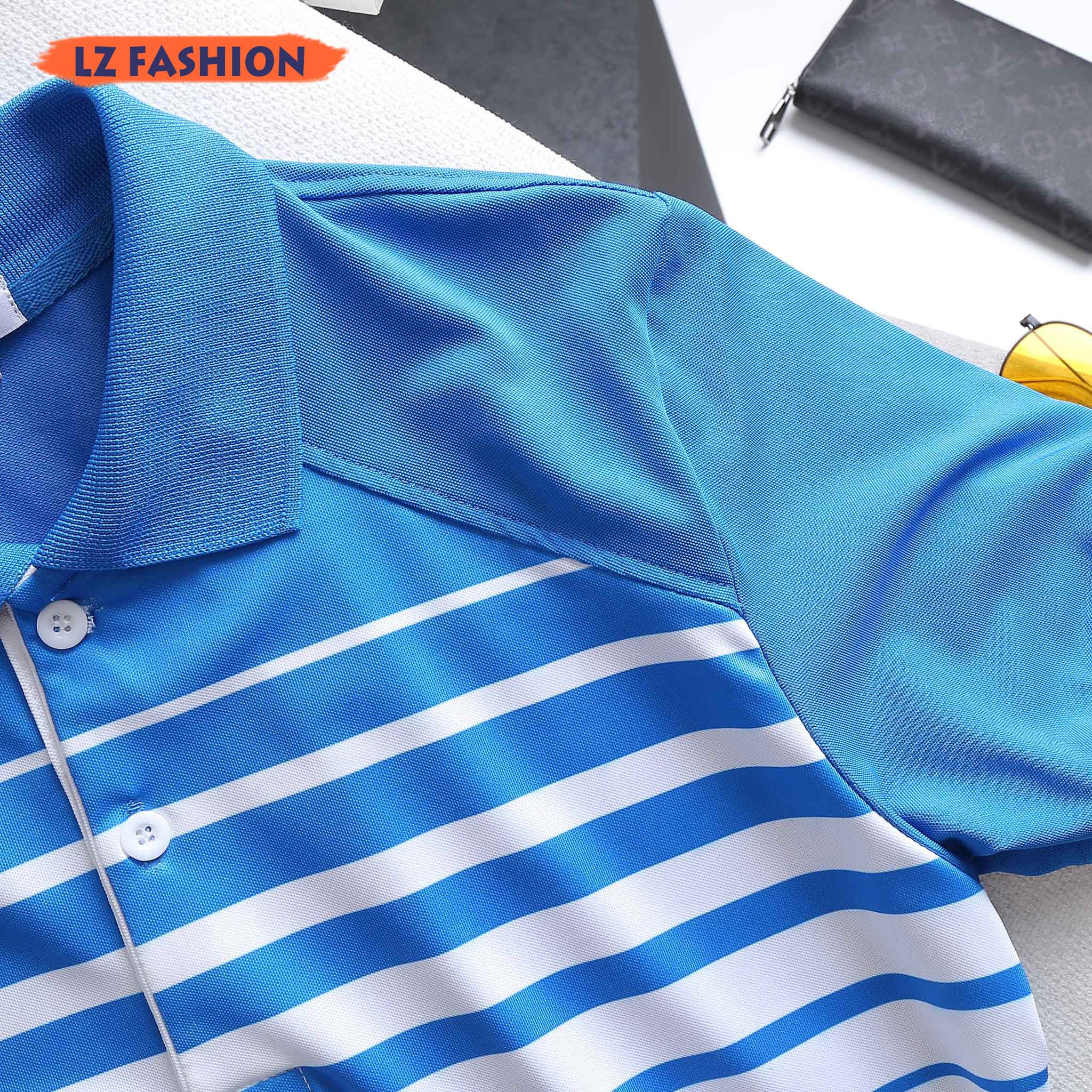 Áo Thun Polo Có Cổ Tay Ngắn Nam Phối Sọc Ngang Phong Cách Trẻ Trung - LZPS156